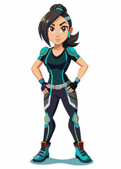 Obraz premium Gaming style vector illustration of female character, isolated standing pose, modern trendy design, action-filled girl character in dynamic pose