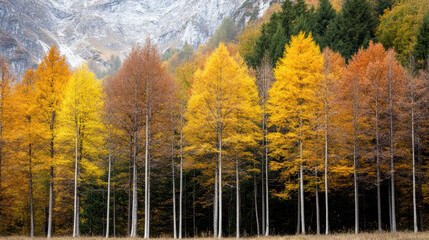Fototapeta premium Vibrant autumn landscape with colorful trees and mountains in background