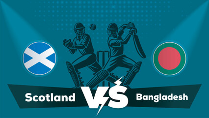 Scotland VS Bangladesh Match , Bangladesh Vs Scotland cricket match , Cricket match concept with creative illustration.eps