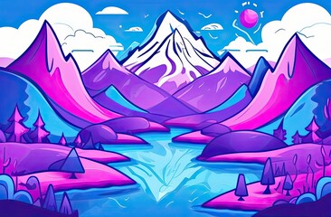 Fototapeta premium Vibrant mountain landscape with a serene lake and colorful trees during daytime