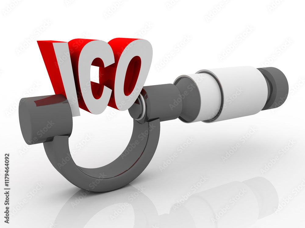 Poster 3d rendering initial coin offering with screw gauge