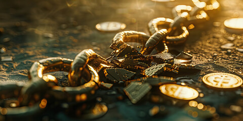 Broken Gold Chain and Scattered Gold Coins