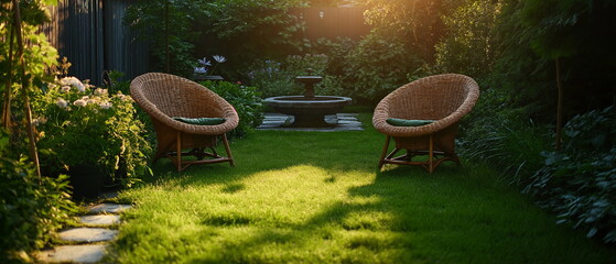 Harmony of forms and textures. A small garden illuminated by the golden rays of d_002