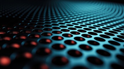 Fototapeta premium Abstract Metal Texture: Teal and Orange Perforated Grid Background. Perfect for technology, industrial, and modern design projects. High-resolution image for impactful visuals.