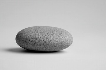 Single grey stone, smooth, round, isolated on white background. Perfect for minimalist design, spa, zen, or nature concepts.