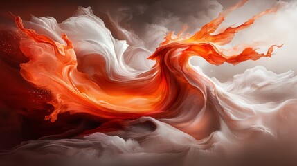 Abstract fiery orange and white swirling fluid art dynamic energy vibrant colors textured background