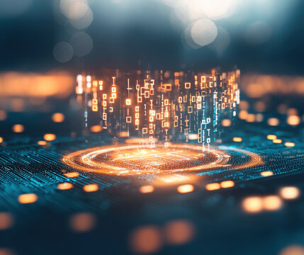 Futuristic digital interface with glowing data visualization