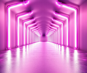 Fototapeta premium Futuristic corridor with vibrant pink neon lights creating glowing ambiance