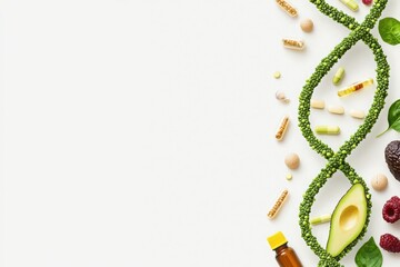 Healthy double helix structure of nutritious foods kitchen visual art minimalist top-down wellness concept