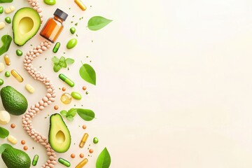 Healthy double helix structure of nutrient-rich foods kitchen table food art minimalistic environment top view wellness concept