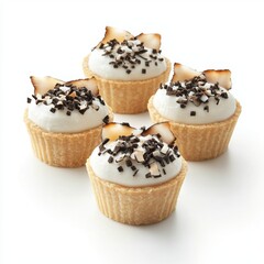 Delicious Coconut Cupcakes with Chocolate Sprinkles and Toasted Coconut Toppings on a White Background