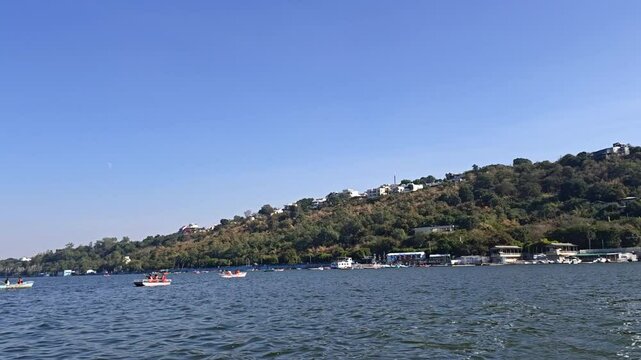 Boats on Upper Lake, also known as Bada Talab, in Bhopal