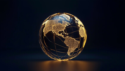 A minimalist globe made of gold wires symbolizing global connectivity.  Generative AI.