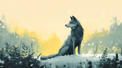 Majestic wolf in the wild, nature-inspired background for designs.