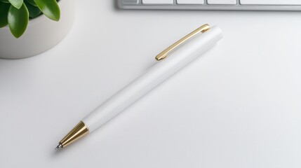 Minimalist White Gel Pen in Modern Workspace. Generative AI