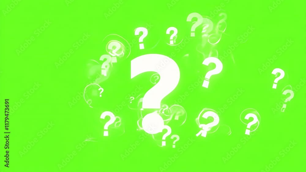 Poster questions marks animated on green screen. white question mark icons isolated on green background. ca