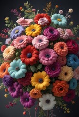 Naklejka premium A medley of yarns in various shades, woven together to create a unique flower arrangement, craft, arrangement