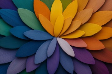 Obraz premium Vibrant Rainbow Hues Abstract Colorful Wooden Petal Flower Design Art