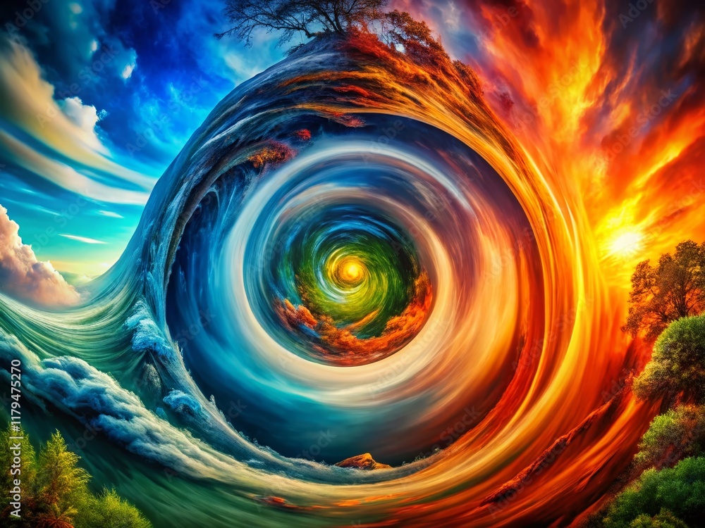Poster double exposure: clockwise and counterclockwise rotation abstract art