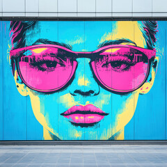 Vibrant urban street art of woman with sunglasses on wall © Photo Graphic Stock