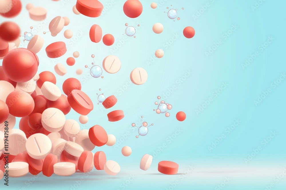 Poster pills in a food science experiment laboratory setting digital illustration colorful environment clos