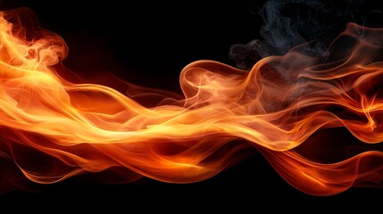 Fototapeta premium Abstract Fiery Orange and Red Smoke Waves on Black Background Design Element