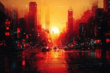 Fototapeta premium digital city abstraction glitch art interpretation of urban landscape with vibrant color distortions and technological elements