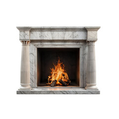 Classic Marble Fireplace with Warm Flames: A stately fireplace made of exquisite marble, with columns and a roaring fire within.