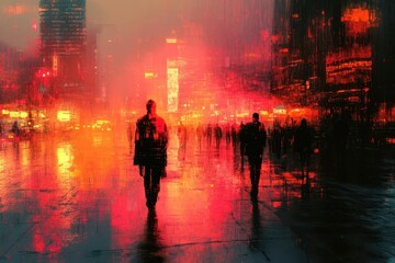 digital city abstraction glitch art interpretation of urban landscape with vibrant color distortions and technological elements