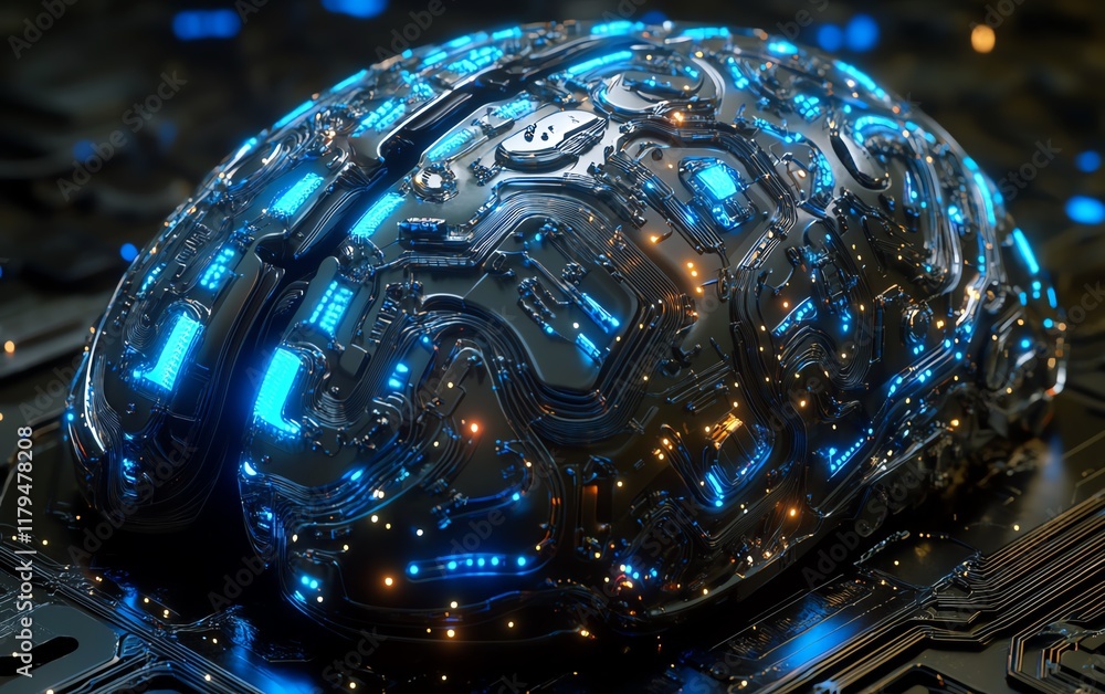 Aufkleber A creative concept of an artificial intelligence AI brain, with glowing neural connections and intricate patterns, representing the development of advanced technology