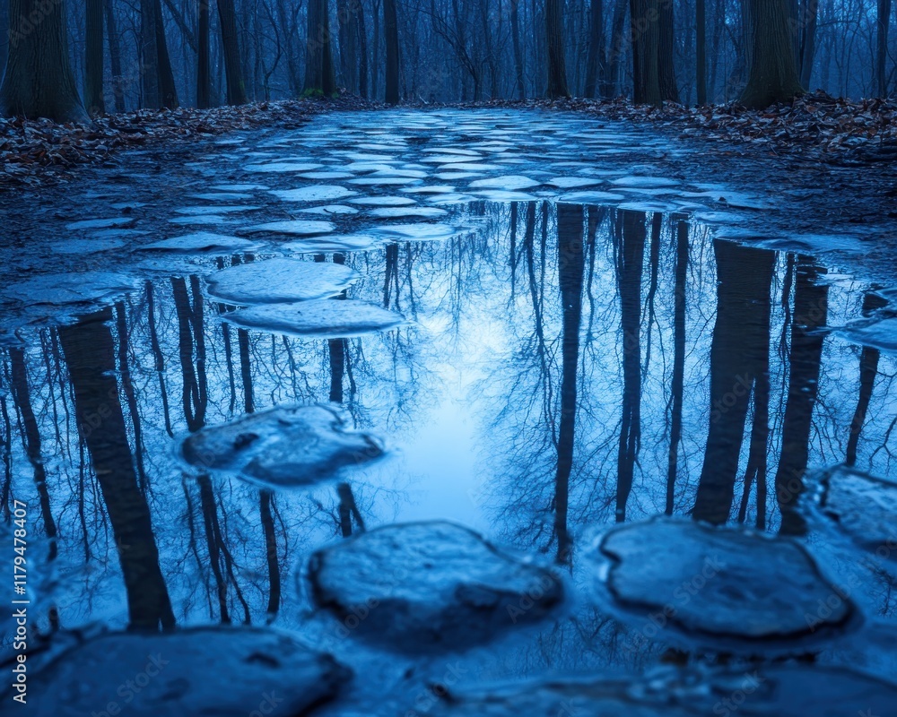 Aufkleber experience the magic of nature with 'a tranquil trail where shadows play, creating intricate designs