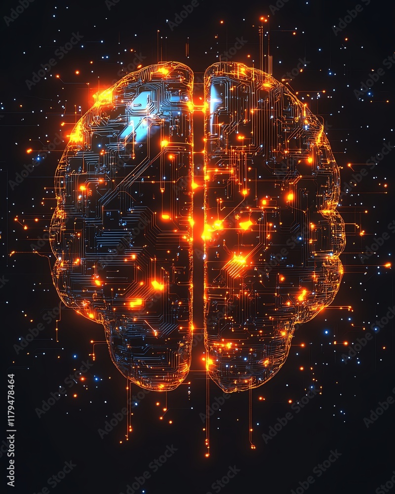 Aufkleber a digital, creative concept of an ai brain, with intricate glowing circuits and neural connections, 