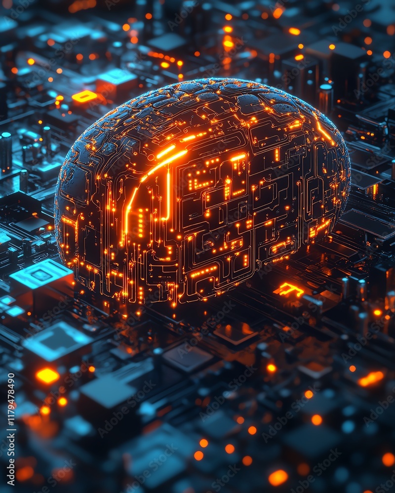 Aufkleber a digital, creative concept of an ai brain, with intricate glowing circuits and neural connections, 