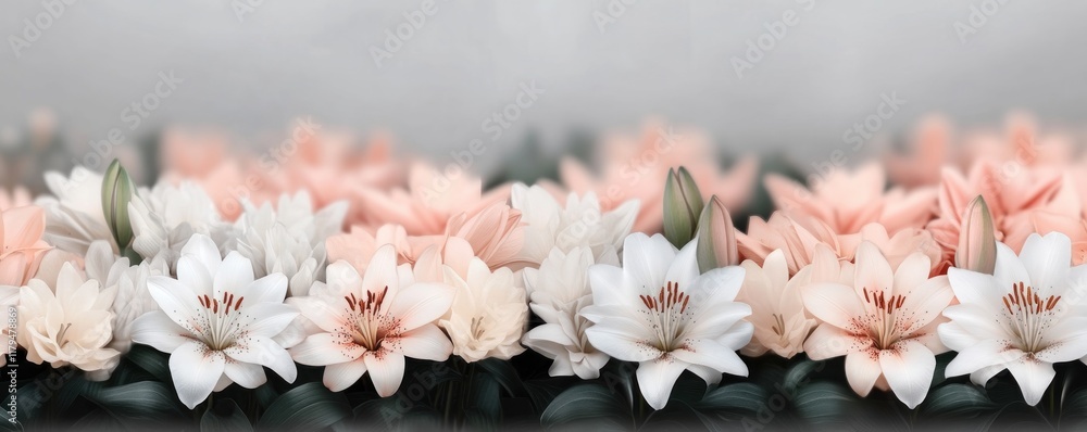 Aufkleber experience the serenity of a field of pastel pink and cream lilies swaying in the breeze, the scent 