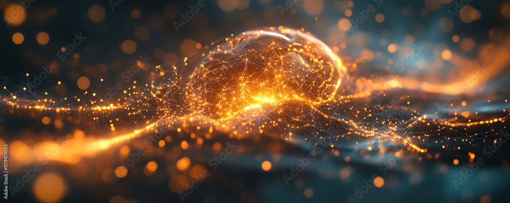 Poster a futuristic ai brain concept, with interconnected neural networks and radiant light pathways, repre