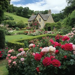 Charming english rose garden blooms in nature's embrace serene landscape scenic viewpoint floral inspiration