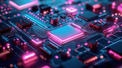 Fototapeta premium Neon Glow: A Close-Up of a Futuristic Circuit Board