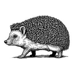 Obraz premium Hedgehog Side View with Detailed Spikes Black and White Outline Line Art Drawing