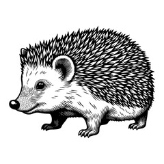Hedgehog Walking Side View Detailed Black and White Outline Line Art Drawing
