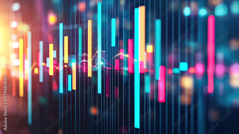 Poster abstract colorful data visualization with vibrant bars