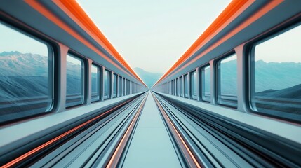 High-Speed Train Rushing Through Futuristic Landscape with Technological Innovations
