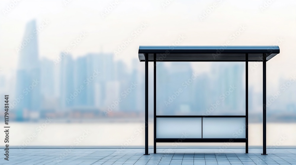 Poster minimalist bus stop with abstract cityscape in the background
