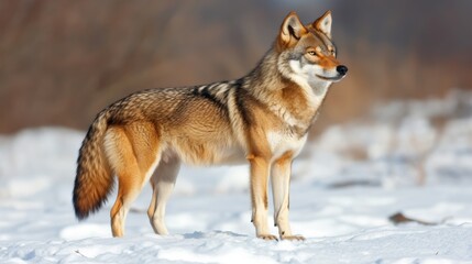 Fototapeta premium Majestic Red Wolf in Winter Snowscape Wild Canid, Nature