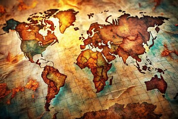 Double Exposure: World Map & Paper Texture - Global Adventure Stock Photo