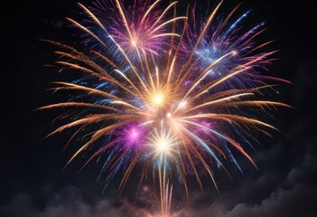 Fototapeta premium Multicolored fireworks explode in a dazzling show, fireworks display, spectacular, glow
