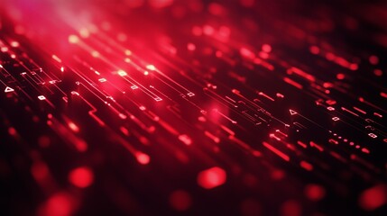 Red digital abstraction with flowing light patterns representing dynamic data movement and technology concepts in a modern design