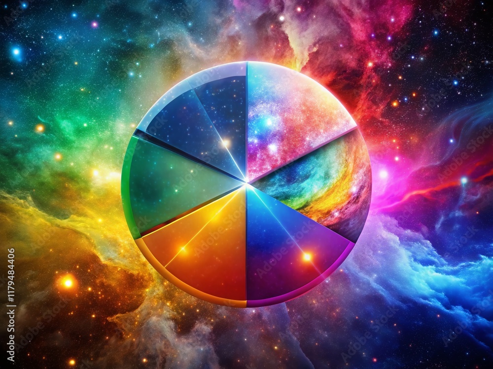Poster double exposure pie chart abstract business data visualization stock photo
