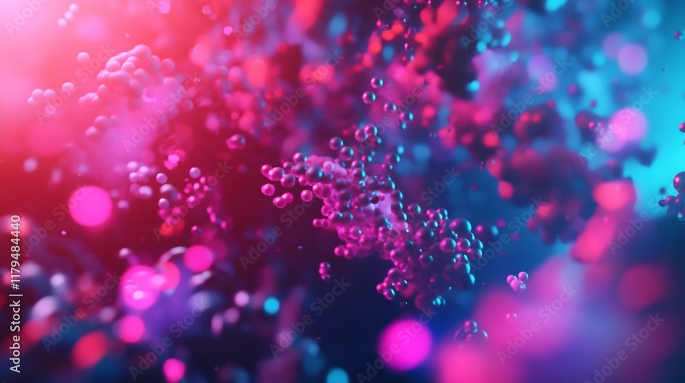 Poster biotechnology-inspired 3d rendering of peptide synthesis with floating molecules and glowing bonds