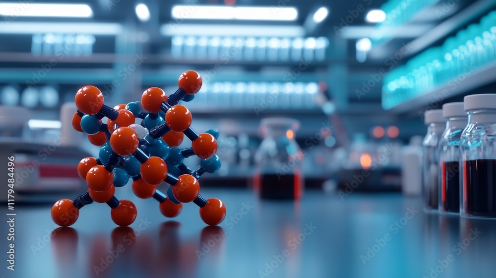 Poster futuristic molecular peptide complex in advanced laboratory setting