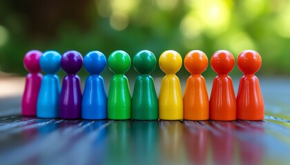 Bright, vibrant lineup of toy figures in perfect formation, symbolizing unity and diversity, with playful and colorful designs, ideal for themes of creativity and teamwork